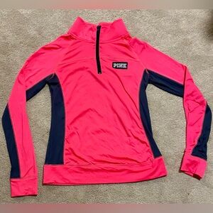 PINK Victoria's Secret Neon Pink and Black Quarter-Zip Long Sleeve Shirt